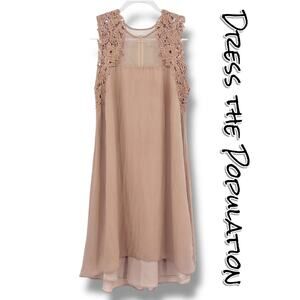 Dress the Population Ella Blush Lace Yoke High Low Chiffon Dress Womens Size M
